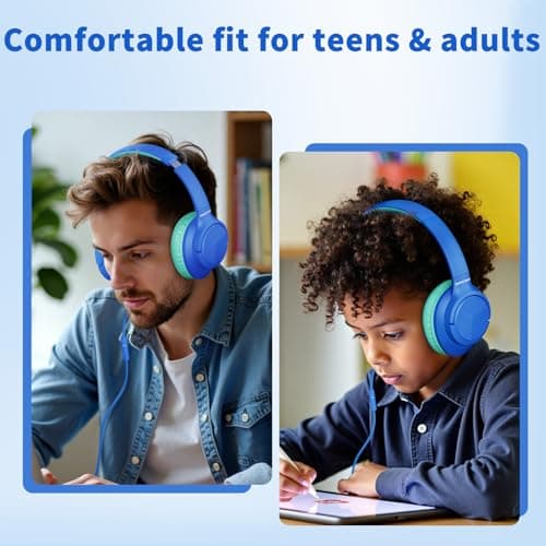 Headphones Wired with Microphone, 3.5mm Corded Headphones for School, Blue — view 2