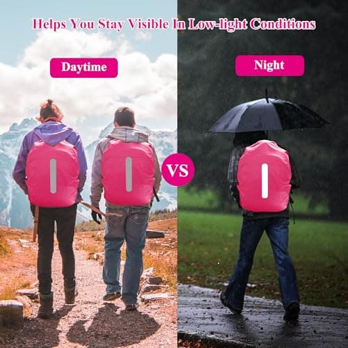 Waterproof Backpack Cover with Reflective, 15L-25L Rucksack Rain Cover with Storage bag, Rainproof Rucksack Cover for Hiking Camping Traveling Cycling (Pink, S) — view 3