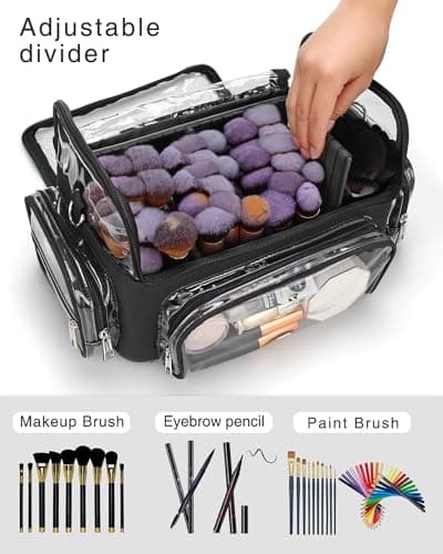 Relavel Makeup Brush Case, Extra Large Makeup Brush Bag XL Professional Makeup Artist Must Haves Travel Case with Stand Up Brush Slots Cosmetic Organizer Bag with Adjustable Strap — view 3