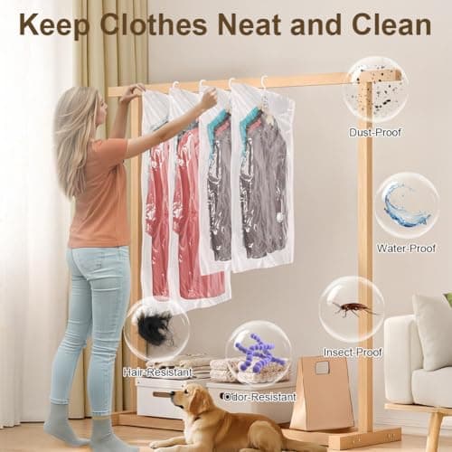 Flintronic Hanging Vacuum Storage Bags, 4pcs(2 Long 135x70CM & 2 Short 110x70CM) Vacuum Compression Zipper Storage Bags, Space Saver for Clothes, Suits, Dresses, Coats or Jackets — view 5