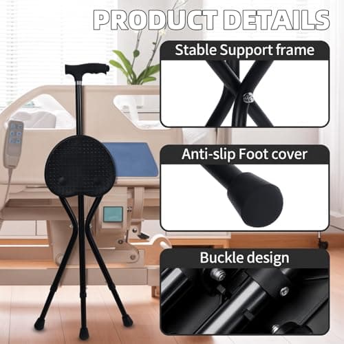 Folding Walking Stick with Seat, 2-in-1 Cane Stool for Adults — view 5