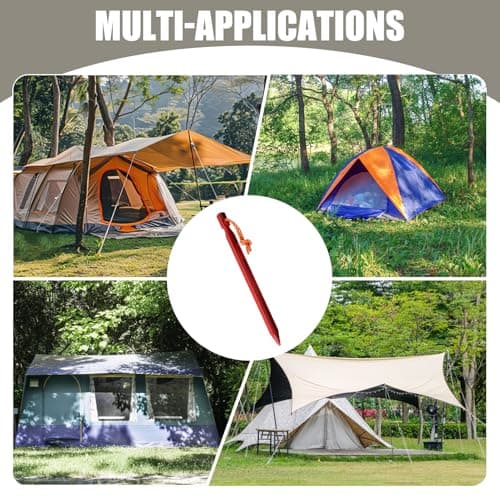 Aluminium Tent Pegs Heavy Duty, 20 Pack Red Camping Ground Pegs with Reflective Ropes and Carry Bag, 18cm Metal Tent Stakes, for Beach Hiking Tarps Hammock Outdoor Use — view 6