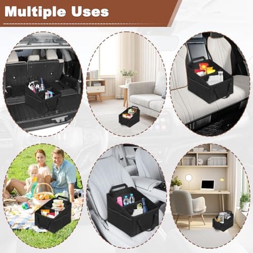 Car Back Seat Organiser with Mesh Pockets & Dual Handles, 2 Compartments Multi-Functional Large Capacity Foldable Cars Boot Tool, Sturdy Oxford Fabric Toys Storage Box Essentials for Kids & Women — view 6