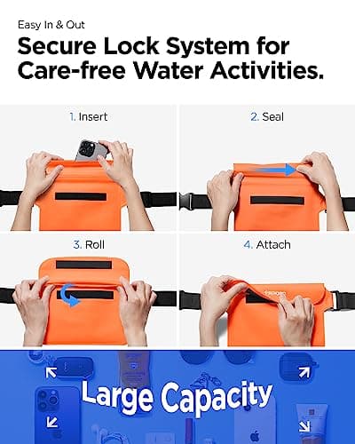 Spigen [2 Pack] Aqua Shield Waterproof Dry Bag, [Quad Seal Tech] [Non-Toxic TPU Material] IPX8 Waterproof Bags with Adjustable Waist Strap - Sunset Orange — view 6