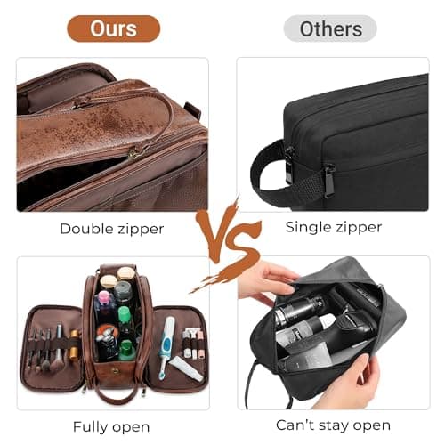 Elviros PU Leather Toiletry Bag for Men Water-Resistant, Dark Brown-Medium — view 4
