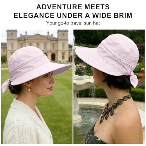 ADUDVLO Sun Hats for Women UK, Stylish UPF 50+ 2-in-1 Detachable Top & Adjustable Visor, Foldable Packable Wide Brim Beach Hat for Travel & Outdoor (Light Pink) — view 5