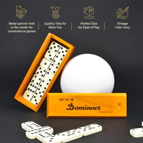 Queensell Dominos Set for Adults – Dominoes - Classic Board Games, Double 6 Dominoes Family Games for Kids and Adults - Double Six Standard Dominos Set 28 Tiles with Wood Case, Juegos de Mesa — view 4