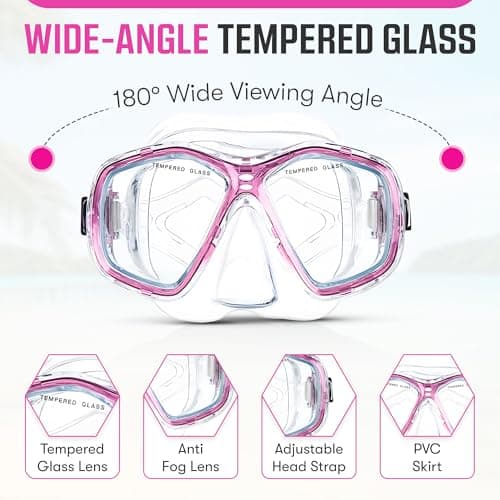 Two Bare Feet Snorkel, Mask and Fins/Flippers PVC Snorkelling Set (Adults) With Anti Fog and Wide View Mask, Anti-Leak, Tempered Glass - Scuba Dive Snorkelling Sets (S/M (UK4.5-8.5), Pink) — view 2