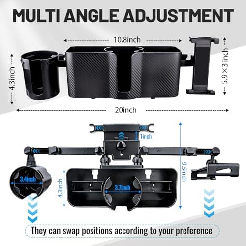 Picabika Car Back Seat Storage Box with Tablet & Phone Holder, Adjustable Headrest Mount, 2 Cup Holders, Travel Caddy with Hook for 5-13 Inch Tablets, Fits Most Cars & SUVs — view 2