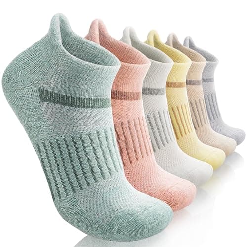 MOSEY KOSY 6 Pairs Merino Wool Women Men Unisex Ankle Running Walking Hiking Work Thermal Winter Warm Socks Compression Support Breathable Thick Cushion Socks(Mixed Light Color,3-7)