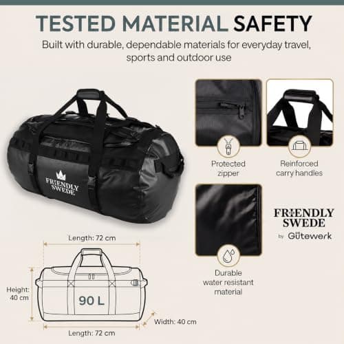 The Friendly Swede Water-Resistant Duffle Bag Backpack, 500D PVC,90L Black — view 5