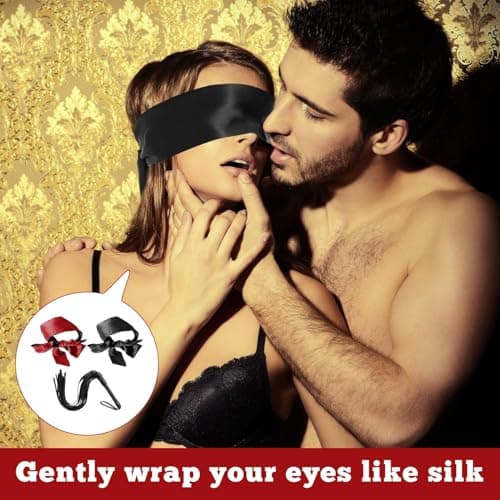 3PCS Satin Eye Mask and Leather Riding Crop,Adjustable Blindfold Soft,Blind Fold for Women,Satin Sleep Eye Mask,Blind Folds for Adult Play,Blackout Eye Cover for Travel,Nap,Meditation,Valentine Gift — view 4
