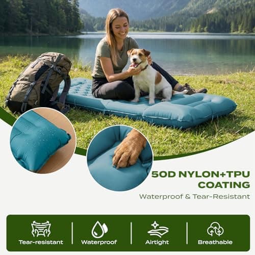 Inflatable Camping Sleeping Pad with Built-in Foot Pump 12cm Thick Waterproof & Tear-Resistant 50D Nylon Mattress Portable, Compact Air Mat for Backpacking, Hiking, Tents,Peacock Blue,195 X 72 X 12 CM — view 5