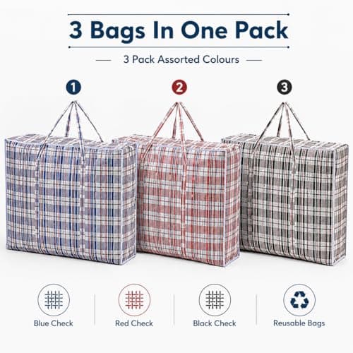1ABOVE 3 Pack Medium Zipped Storage Bags 57 x 47 x 30 cm — view 4