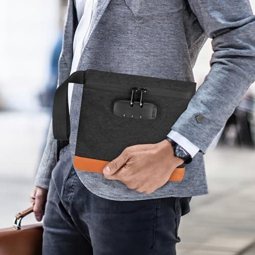 ORIA Lockable Money Bag, PU Leather Travel Pouch, Black — view 2