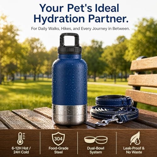 Portable Dog Water Bottle for Walking, Stainless Steel Insulated Dog Travel Water Bottle with Foldable Silicone Bowl, Leak Proof Pet Drinking Cup for Small Dogs Hiking and Travel — view 4