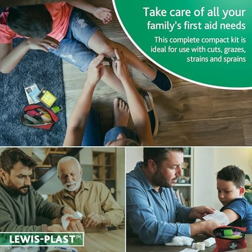 Lewis-Plast Premium 92 Piece First Aid Kit - Safety Essentials for Travel, Car, Home, Camping, Work, Hiking & Holiday Red , Small — view 2