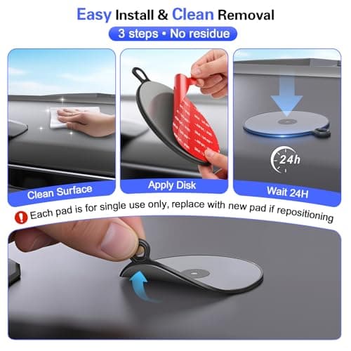 volport 3 Pack Dashboard Pad Mounting Disk for Suction Cup 95mm/3.74" Heat Resistant Adhesive Sticky Pad for Dash Cam, Sat Nav, Windshield, Phone Holder, GPS, Tablet and More — view 5