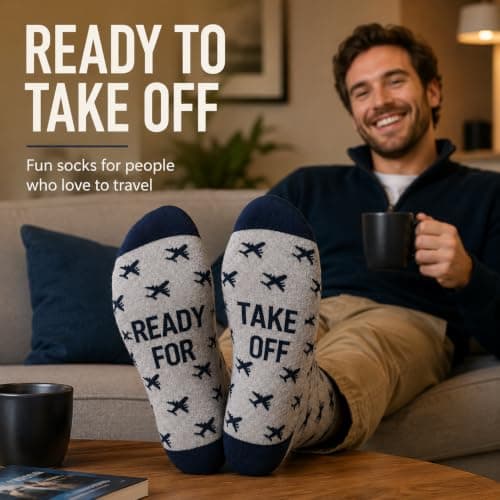 ARG Men’s Funny Airplane Pattern Novelty Socks – “Ready for Take Off” Travel Gift Socks Funny Aeroplane Gift Grey, UK Size 6-11, EU 39-46 — view 6