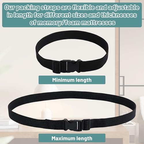 Mattress Topper Straps 2 Pcs Adjustable Foam Mattresses Packing Straps With Sturdy Locked Buckles For Moving House Gel Mattress Topper Storing Bedding Supplies Black, 59.06'' X 1.26'' — view 3