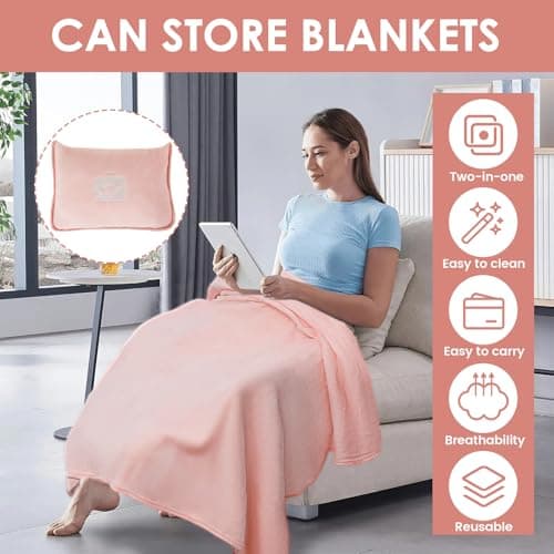 Eyoulife Travel Blanket 127×165cm Soft & Warm Airplane Blanket with Luggage Sleeve & Backpack Clip, Portable Travel Pillow for Airline Business Trip and Office (Pink) — view 3