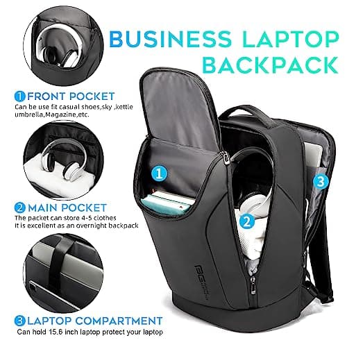 BANGE Business Smart Waterproof Backpack Fit 15.6 Inch Laptop, Travel Durable Suitable For Overnight And Daily Use, Black (No Usb) — view 2
