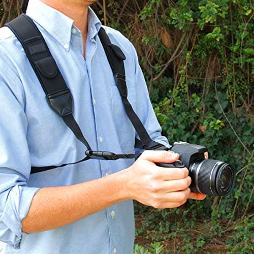 USA Gear DSLR Camera Strap Chest Harness with Quick Release Buckles, Black Neoprene Pattern and Accessory Pockets - Compatible with Canon, Nikon, Sony and More Point and Shoot and Mirrorless Cameras — view 5