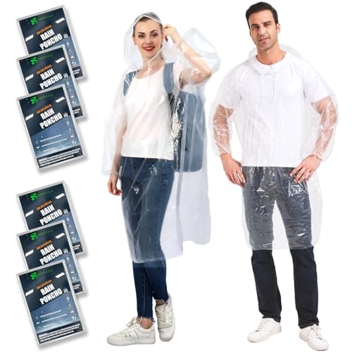 SWOGAA Disposable Rain Ponchos for Adults 6 Pack Extra Thick