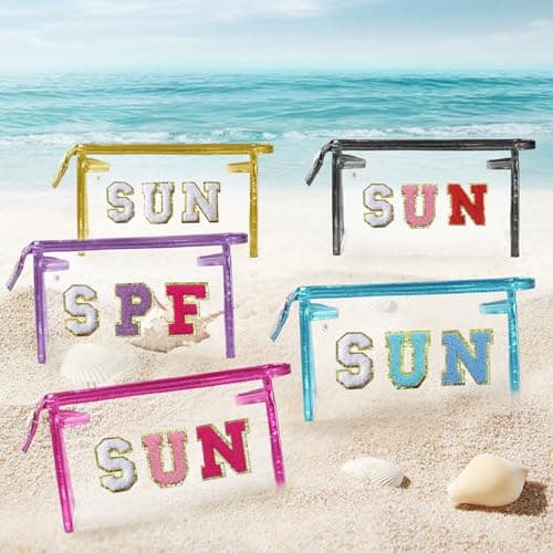 Elehui Clear Sunscreen Bag Waterproof Summer Beach Vacation Essentials Pool Day Must Have Accessories Small Makeup Toiletry Pouch Travel Purse Necessities Preppy Gifts for Women Teen Girls Black Sun — view 5