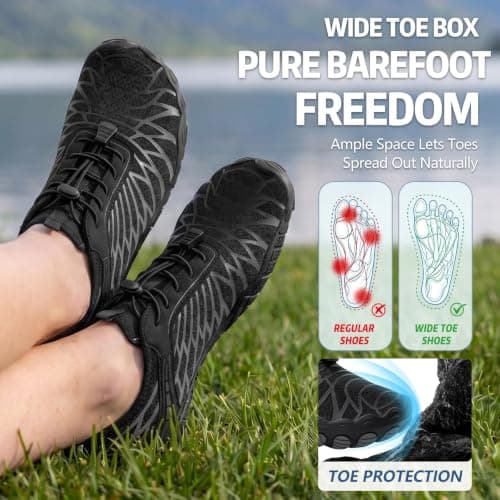 Hike Barefoot Shoes Womens Mens Walking Running Gym Trainers Wide Fit Non-Slip Lightweight Outdoor Swim Surf Water Shoes Black — view 4