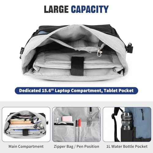 Sheonie Roll Top Backpack for Men Women, Expandable Laptop Backpack Fits 15.6 Inch with USB Charging Port, Large Water Resistant Rucksack School Bookbag for Travel Work Business Camping (Pink) — view 3