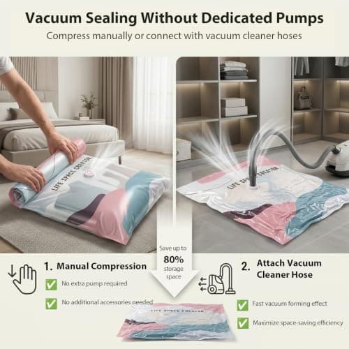 4 Pack No Pump Vacuum Storage Bags, 2 Large 80x100cm & 2 Medium 50x70cm Extra Thick Reusable Compression Space Saver Bags for Clothes Duvets Bedding Travel Wardrobe Storage — view 4