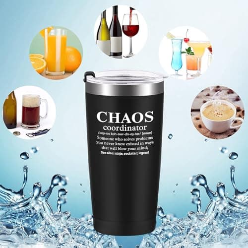 Livole Chaos Coordinator, Funny Gifts for Teachers Men, Boss, Manager, Him, Male Teacher Gift, End of The Year Presents, Christmas Gifts for Men, 20oz Travel Mug Thermal, Stainless Steel Wine Glasses — view 6