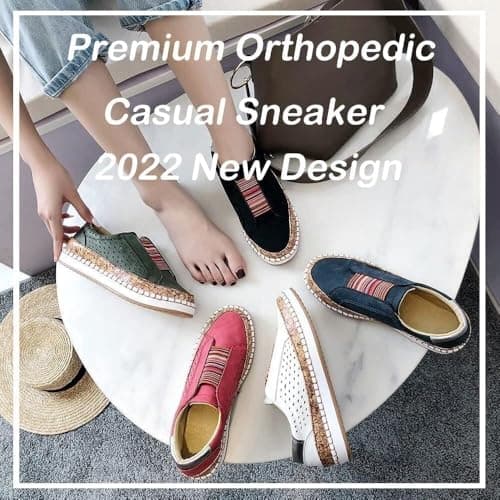 Womens Premium Orthopedic Casual Sneaker, Posture Correction Walking Shoes for Women Wide, Fashion Comfortable Cork Footbed Ladies Loafers(Green,10US) — view 4