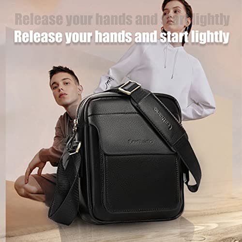 Leathario Shoulder Bag Mens, Vegan Leather Man Bags for Men, Small Messenger Bag, Cross Body Bag for Work, Travel, Daily Use — view 6