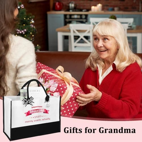 Gifts for Grandma, Canvas Tote Bag and Heart Keychain Set, Practical Grandma Gifts for Birthday Christmas Mothers Day, Thoughtful Shopping Bag Present from Grandchildren, Reusable Bag for Daily Use — view 6