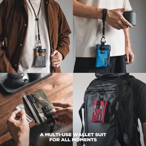 VULKIT Minimalist Small Wallet with ID Window, RFID Blocking Card Holder Water Resistant Zip ID Card Case with Lanyard Keychain for Cards,Cash,Key, Coin — view 6