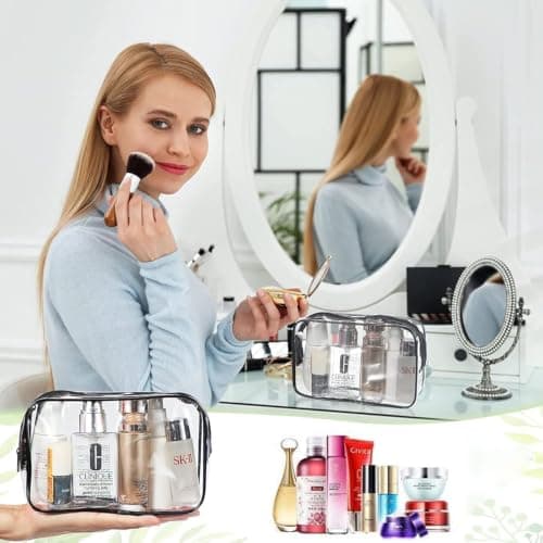 Clear Makeup Bags,Small Toiletry Bag,3 Pcs Clear Travel Toiletries Bag,Waterproof Cosmetic Bag with Zipper,for Vacation,Bathroom and Organizing,Travel Essentials for Toiletries & Cosmetics — view 5