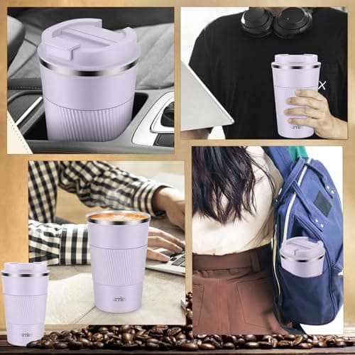 KETIEE Travel Mug Insulated with Leakproof Lid, Reusable Double Walled Coffee Cup, Stainless Steel for Hot Cold Drinks, 380ml Light Purple — view 6