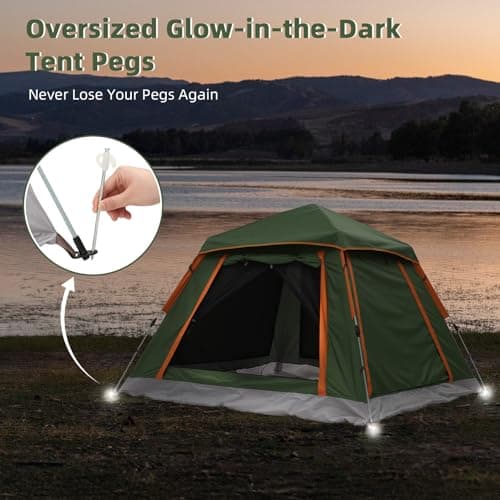 Aptliton Pop Up Tent Automatic, Camping Tent Waterproof Glow-in-the-Dark Pegs, Bug Netting & Convertible Door for Shade/Rain Protection Large 3-4 Person(200x200cm) — view 3