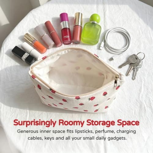 Small Makeup Bag Strawberry Corduroy Cosmetic Bag Make Up Bags Gift Women — view 4
