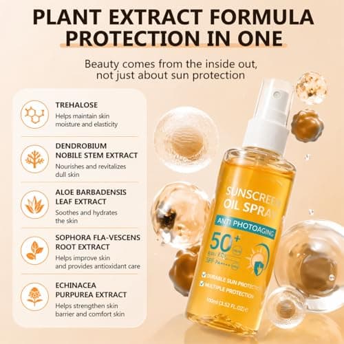 Sunscreen Oil Body Sunscreen Spray Spf 50 Hydration Glow Mist Lightweight Spf Body Oil,Refreshing Spray,No White Residue,Suitable for Face & Body All Skin Types,100ml — view 2