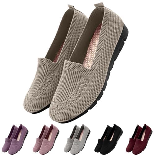 Women's Knitted Flat Shoes Extra Wide Fit Lightweight Comfortable Loafers Women Footwear Slip on Breathable Mesh Walking Shoes Low-Top Round Toe Trainers Cushioned Flats for All-Day Work & Travel — view 5