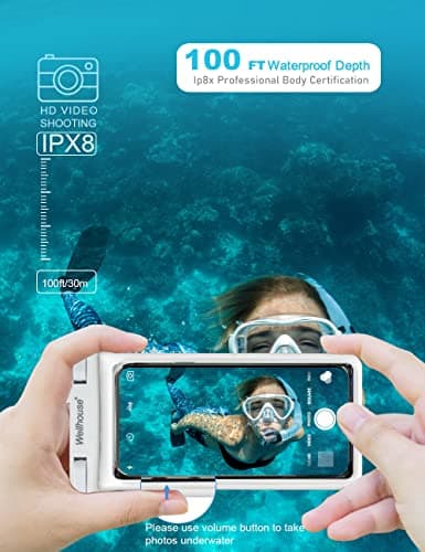 wellhouse Waterproof Phone Pouch, Waterproof Phone Case for iPhone 15 14 13 12 Pro Max XS Samsung, IPX8 3D Cellphone Dry Bag Beach Essentials White-1 Pack 7.0" — view 4