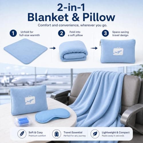 Travel Blanket and Pillow, Ultra Soft 2 in 1 Airplane Blanket, 50x60 Inches — view 5