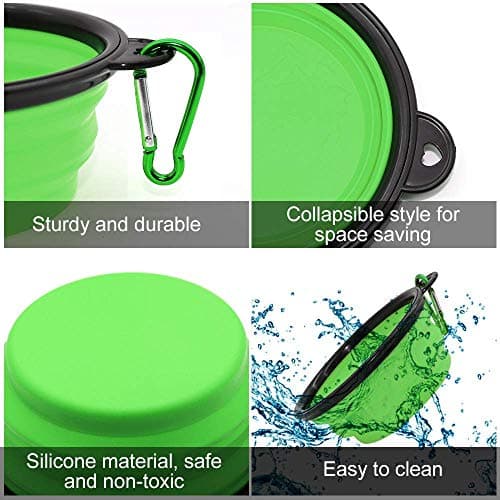 Collapsible Dog Bowl,Collapsible Dog Water Bowls for Cats Dogs, Portable Pet Feeding Watering Dish,Portable Dog Water Food Bowl with Carabiner (Small(350ML), blue+green) — view 3