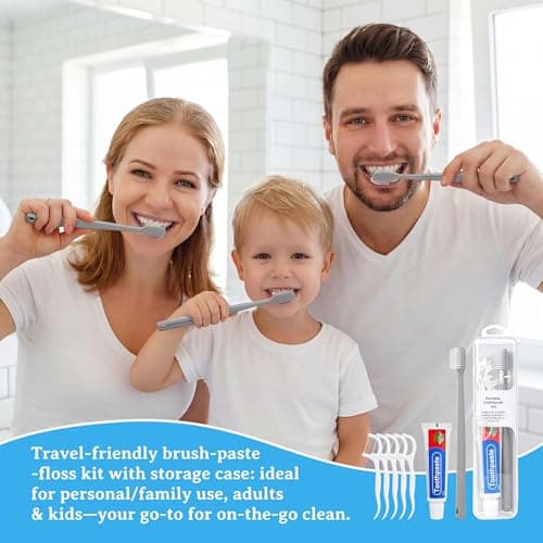 Lomgwumy Toothbrush Toothpaste Set with Travel Toothbrush, 25g Travel Toothpaste, 5 Floss Picks, Storage Box, Individually Wrapped, Suitable for Travelling, Home, Hotel (4-Pack) — view 2