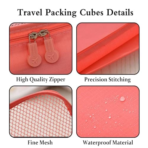 CCAIPU 6 Pcs Packing Cubes for Travel, Durable Travel Packing Cubes Set Suitcase Organiser Bags Luggage Organiser Bag for Travel Accessories (Red) — view 6