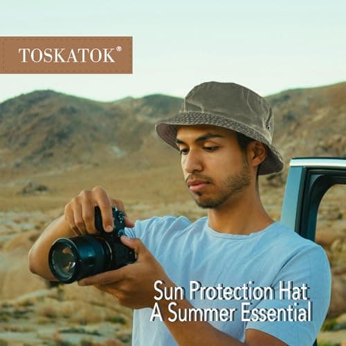 TOSKATOK Pure Washed Cotton Bucket hat UV Sun Protection Breathable Beach Holiday Travel Hat-ARMYGREEN-60 — view 2