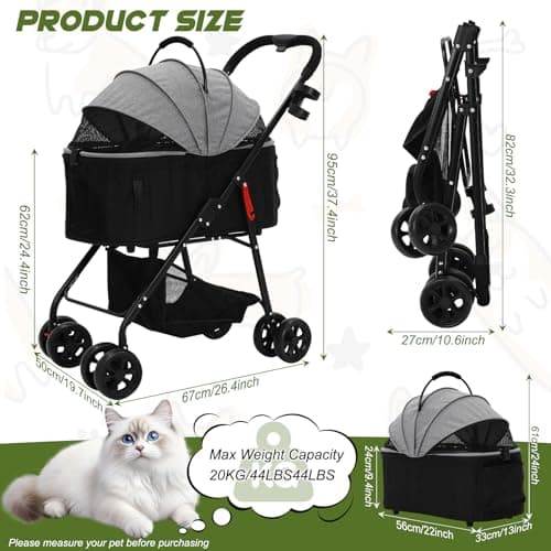 Foldable Pet Strollers with Detachable Carrier,Stroller for Medium Dogs — view 2